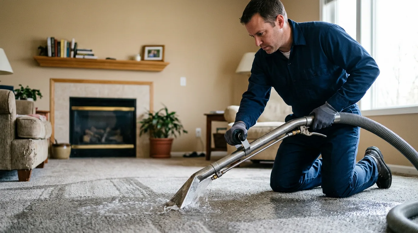 Water damage restoration technician working near Noblesville, IN
